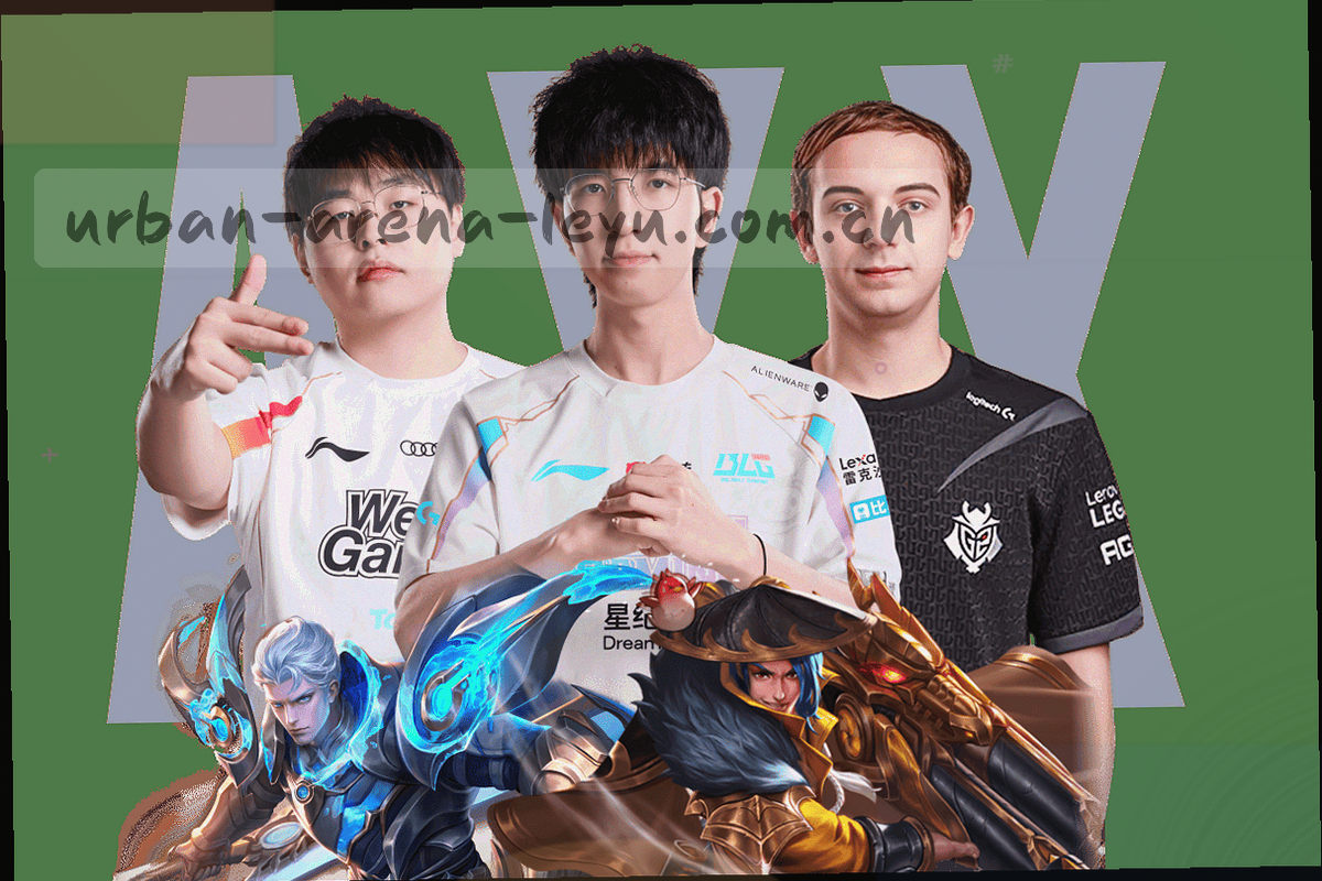 夜间场馆外的观赛指引牌与暖色灯带，画面右侧留出深色空间